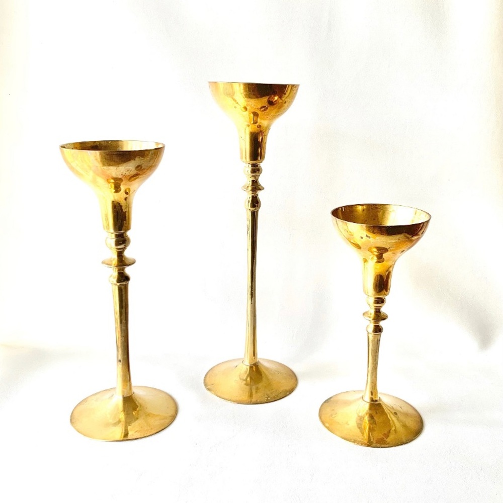 Set of three brass candlestick holders!